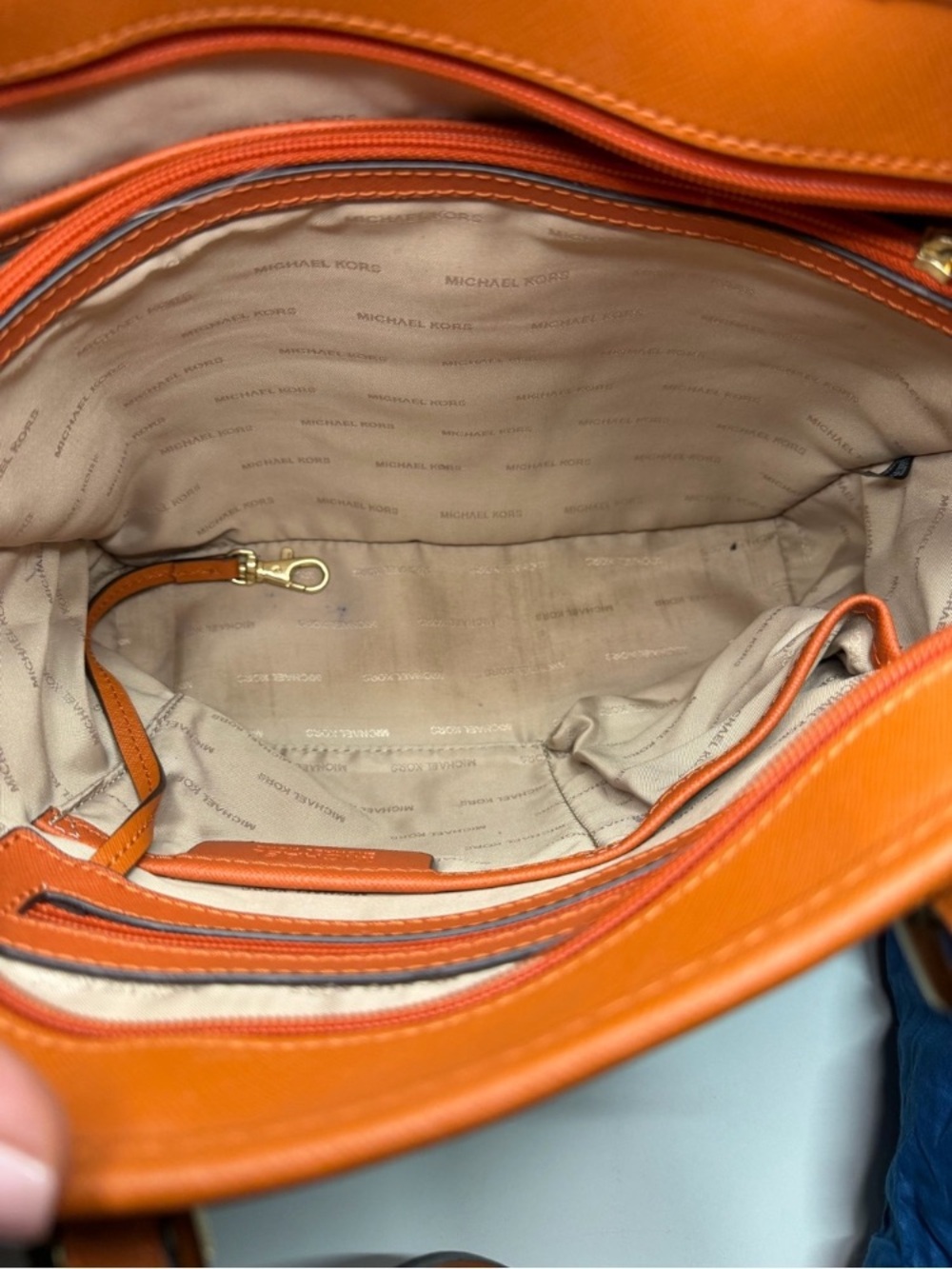 Michael Kors Burnt Orange Saffiano Leather Tote with MK Charm - Picture 10 of 13